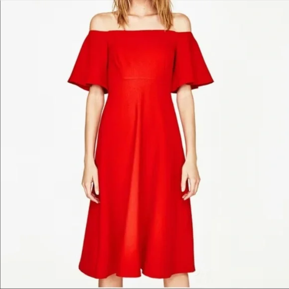 ZARA OFF THE SHOULDER MIDI XS DRESS. - Picture 3 of 11
